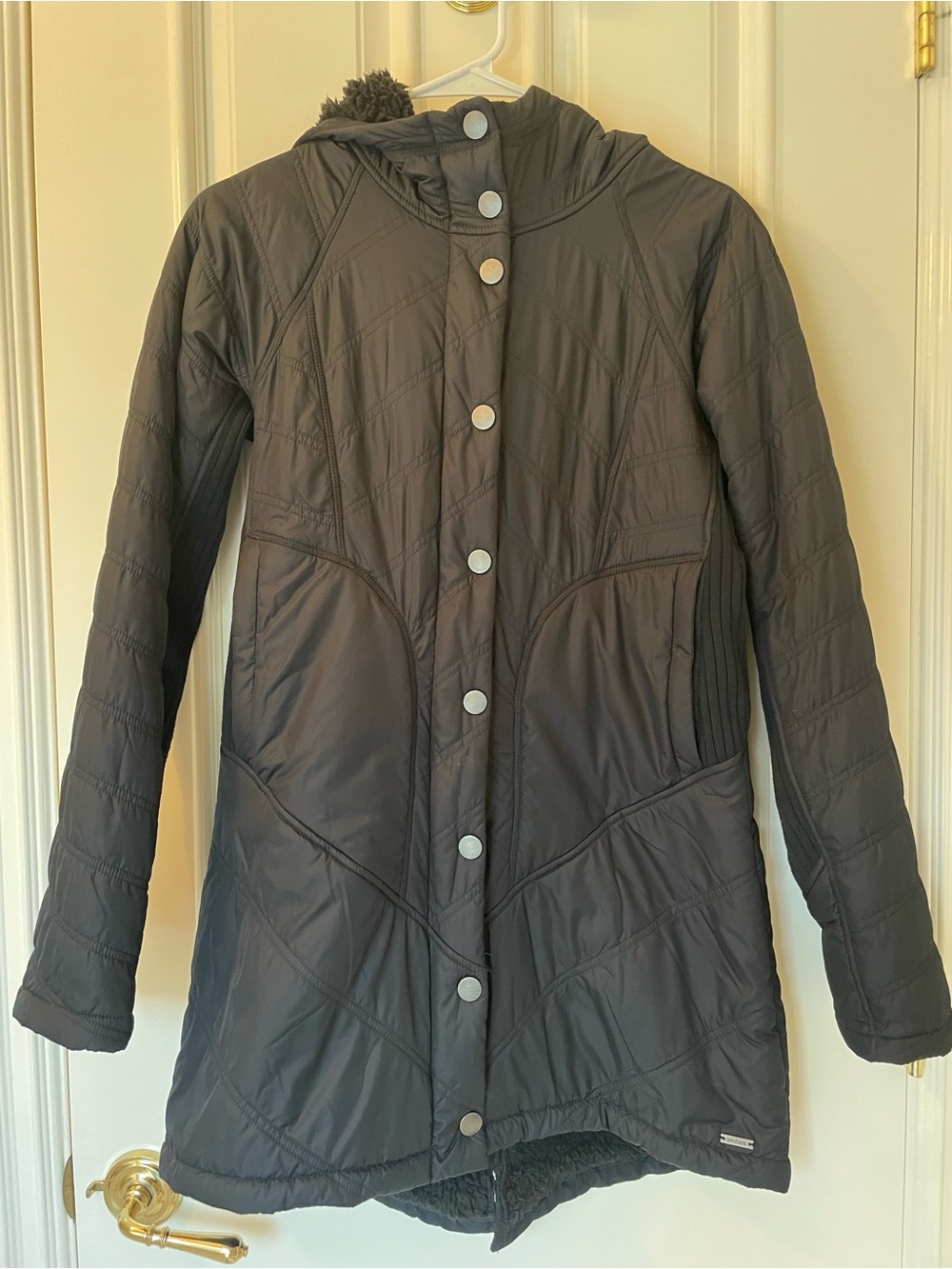 Prana Black Quilted Hooded Puffer Coat